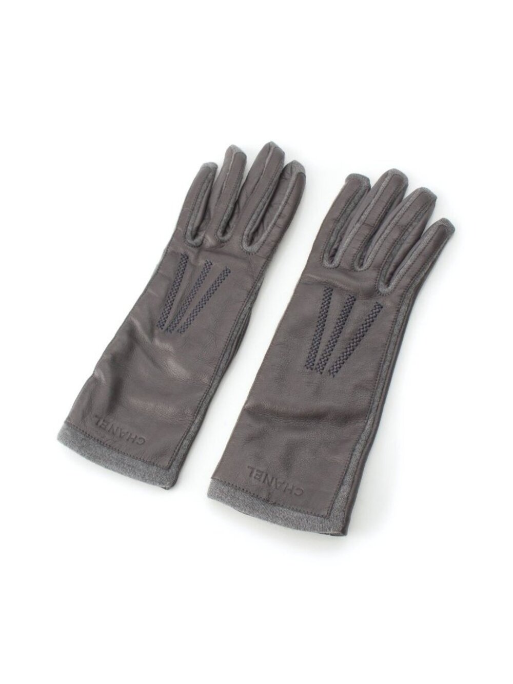 Chanel Lambskin Logo Gloves Gray 7.5
